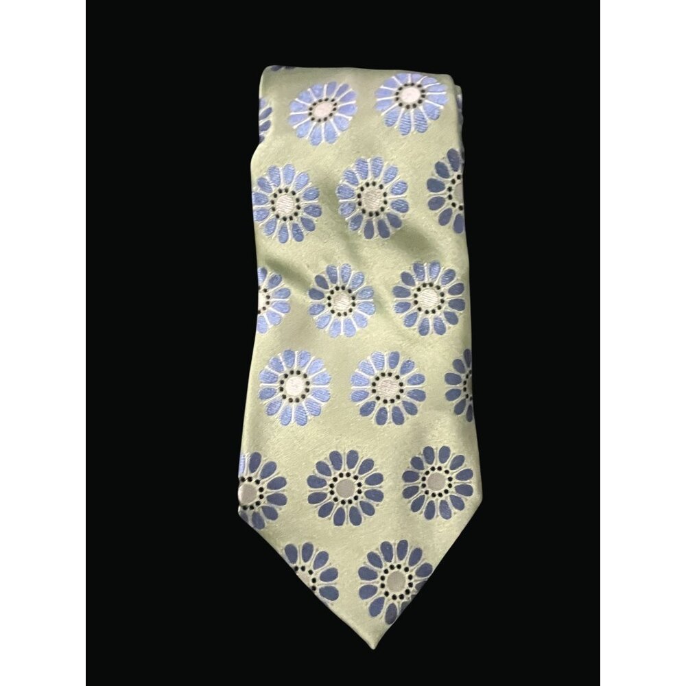 Floral Pattern Silk Tie For Men In Light Green & Blue T01 O
